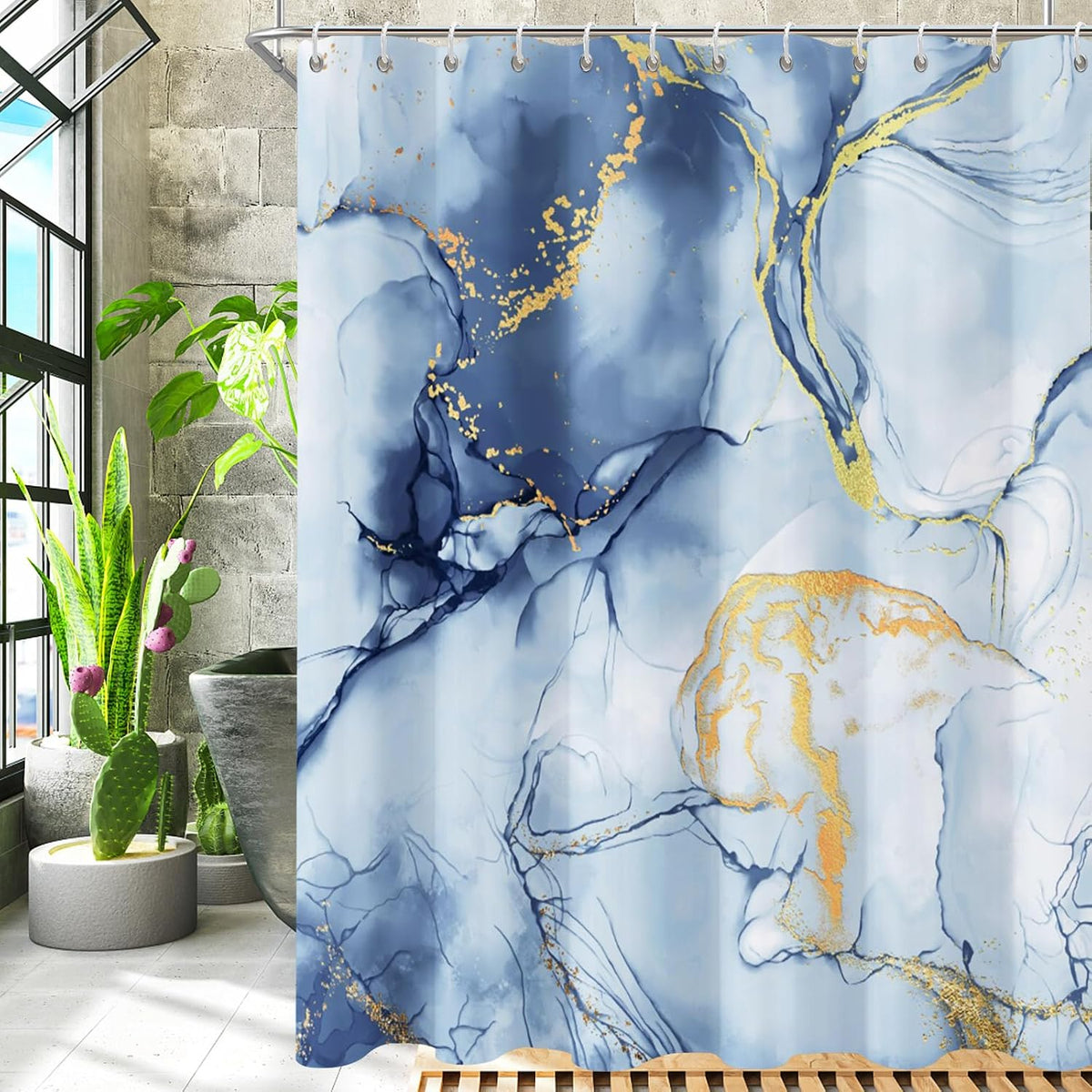 Shower Curtain Blue Eucalyptus Shower Curtains for Bathroom, Watercolor Leaf Shower Curtain Sets Waterproof Plant Shower Curtain Leaves Fabric Cloth Bathroom Curtains 72x72 inch with Hooks