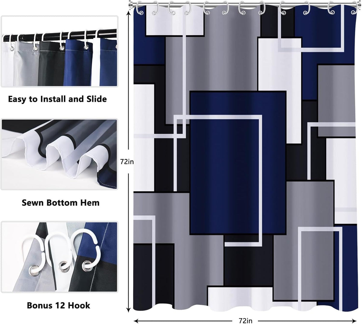 Shower Curtain Blue Eucalyptus Shower Curtains for Bathroom, Watercolor Leaf Shower Curtain Sets Waterproof Plant Shower Curtain Leaves Fabric Cloth Bathroom Curtains 72x72 inch with Hooks