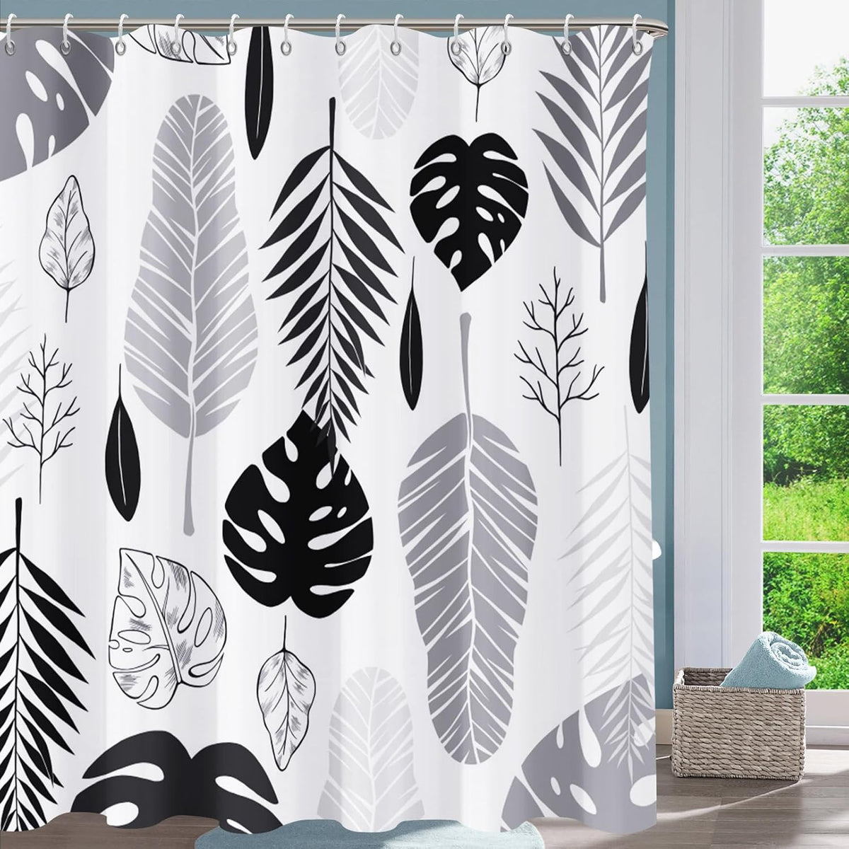 Shower Curtain Blue Eucalyptus Shower Curtains for Bathroom, Watercolor Leaf Shower Curtain Sets Waterproof Plant Shower Curtain Leaves Fabric Cloth Bathroom Curtains 72x72 inch with Hooks