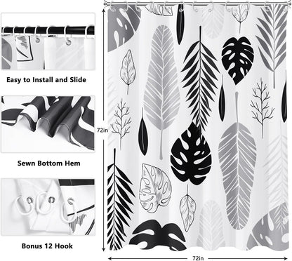 Shower Curtain Blue Eucalyptus Shower Curtains for Bathroom, Watercolor Leaf Shower Curtain Sets Waterproof Plant Shower Curtain Leaves Fabric Cloth Bathroom Curtains 72x72 inch with Hooks