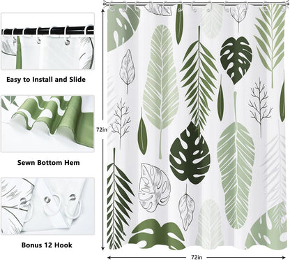 Shower Curtain Blue Eucalyptus Shower Curtains for Bathroom, Watercolor Leaf Shower Curtain Sets Waterproof Plant Shower Curtain Leaves Fabric Cloth Bathroom Curtains 72x72 inch with Hooks