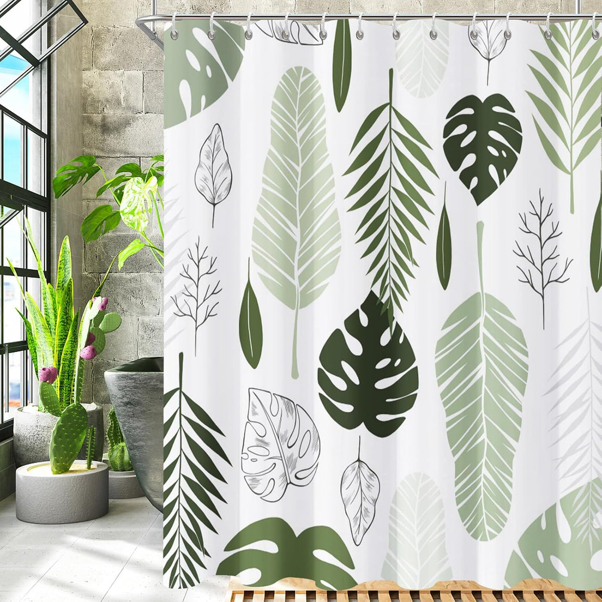 Shower Curtain Blue Eucalyptus Shower Curtains for Bathroom, Watercolor Leaf Shower Curtain Sets Waterproof Plant Shower Curtain Leaves Fabric Cloth Bathroom Curtains 72x72 inch with Hooks