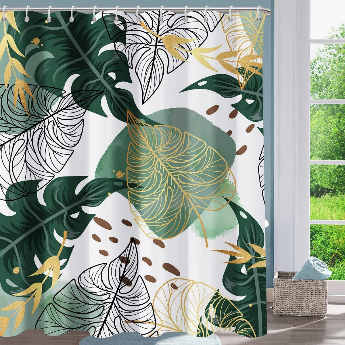 Shower Curtain Blue Eucalyptus Shower Curtains for Bathroom, Watercolor Leaf Shower Curtain Sets Waterproof Plant Shower Curtain Leaves Fabric Cloth Bathroom Curtains 72x72 inch with Hooks