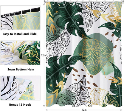 Shower Curtain Blue Eucalyptus Shower Curtains for Bathroom, Watercolor Leaf Shower Curtain Sets Waterproof Plant Shower Curtain Leaves Fabric Cloth Bathroom Curtains 72x72 inch with Hooks