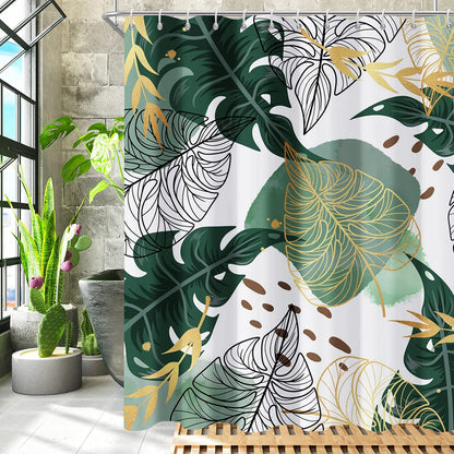 Shower Curtain Blue Eucalyptus Shower Curtains for Bathroom, Watercolor Leaf Shower Curtain Sets Waterproof Plant Shower Curtain Leaves Fabric Cloth Bathroom Curtains 72x72 inch with Hooks