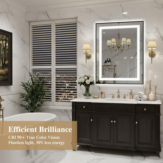 28X36 Inch Frontlit+ Backlit LED Bathroom Mirror with Lights | Bathroom Vanity Mirror for Wall, Ultra-Clear Tempered Glass, Shatter-Proof, Anti-Fog and Memory Function, ETL Listed