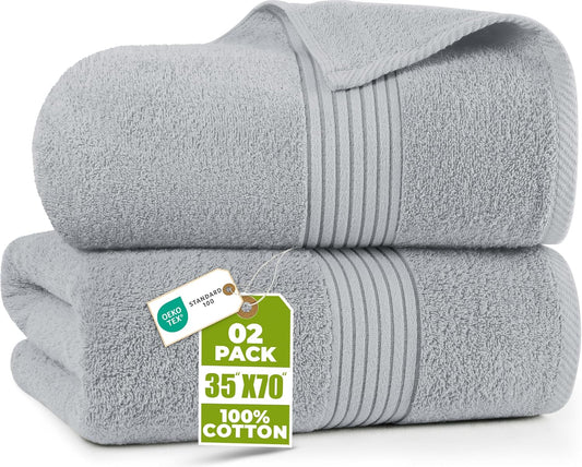 Extra Large Bath Sheets, 2 Pack, 35x70 In, Cotton, Plum | Soft Lightweight Ring Spun Cotton Shower Towel Set - Highly Absorbent, Quick-Drying, Extra Large Bath Sheets, Durable