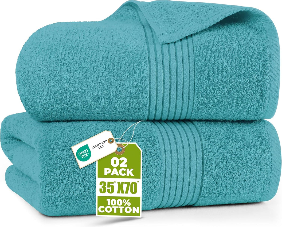 Extra Large Bath Sheets, 2 Pack, 35x70 In, Cotton, Plum | Soft Lightweight Ring Spun Cotton Shower Towel Set - Highly Absorbent, Quick-Drying, Extra Large Bath Sheets, Durable
