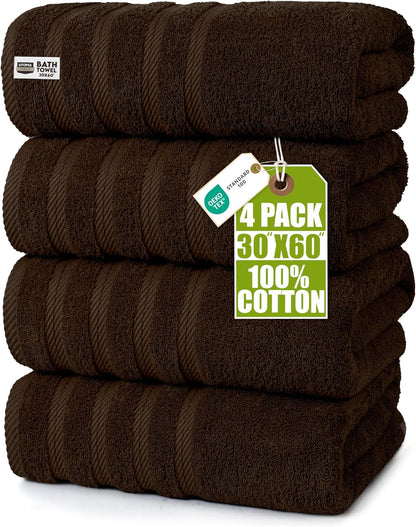 4 Pack XL Bath Towels, 30x60 in, Cotton, Grey | Oversized Premium Ring Spun Cotton Towels - Soft, Lightweight, Highly Absorbent, Fast-Drying, Great for Daily Use