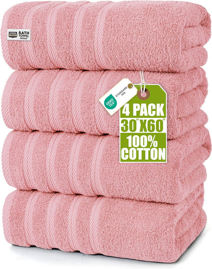4 Pack XL Bath Towels, 30x60 in, Cotton, Grey | Oversized Premium Ring Spun Cotton Towels - Soft, Lightweight, Highly Absorbent, Fast-Drying, Great for Daily Use