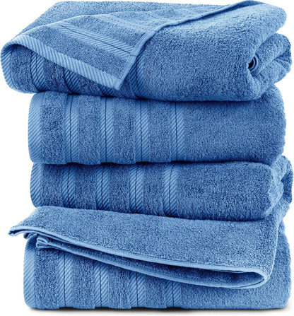 4 Pack XL Bath Towels, 30x60 in, Cotton, Grey | Oversized Premium Ring Spun Cotton Towels - Soft, Lightweight, Highly Absorbent, Fast-Drying, Great for Daily Use