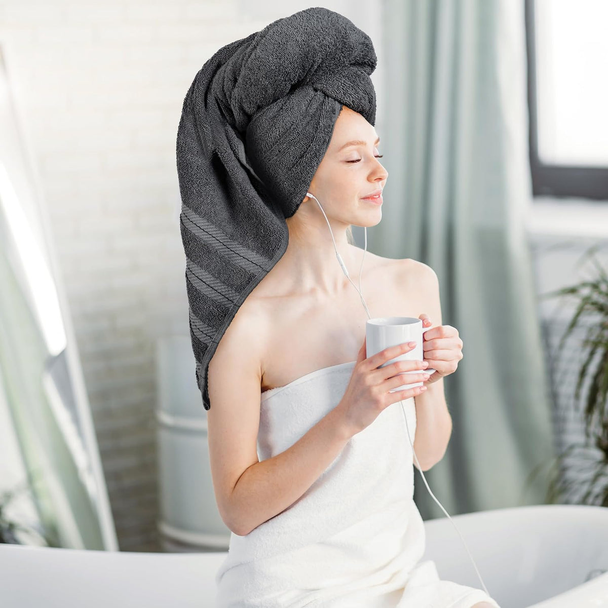 4 Pack XL Bath Towels, 30x60 in, Cotton, Grey | Oversized Premium Ring Spun Cotton Towels - Soft, Lightweight, Highly Absorbent, Fast-Drying, Great for Daily Use