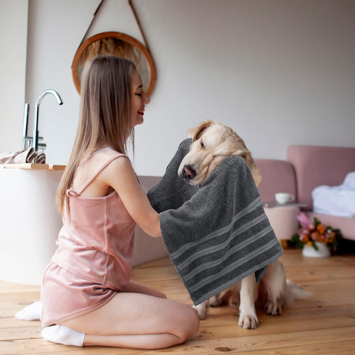 4 Pack XL Bath Towels, 30x60 in, Cotton, Grey | Oversized Premium Ring Spun Cotton Towels - Soft, Lightweight, Highly Absorbent, Fast-Drying, Great for Daily Use