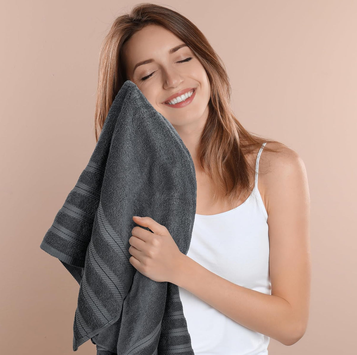 4 Pack XL Bath Towels, 30x60 in, Cotton, Grey | Oversized Premium Ring Spun Cotton Towels - Soft, Lightweight, Highly Absorbent, Fast-Drying, Great for Daily Use