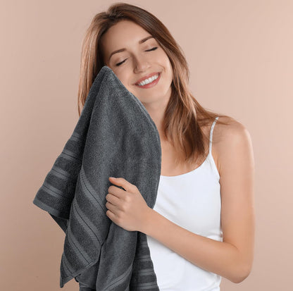 4 Pack XL Bath Towels, 30x60 in, Cotton, Grey | Oversized Premium Ring Spun Cotton Towels - Soft, Lightweight, Highly Absorbent, Fast-Drying, Great for Daily Use