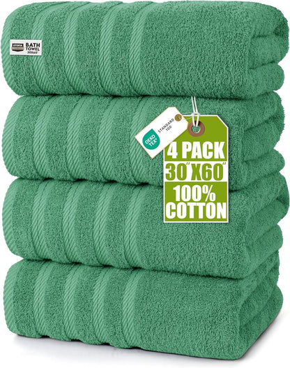 4 Pack XL Bath Towels, 30x60 in, Cotton, Grey | Oversized Premium Ring Spun Cotton Towels - Soft, Lightweight, Highly Absorbent, Fast-Drying, Great for Daily Use