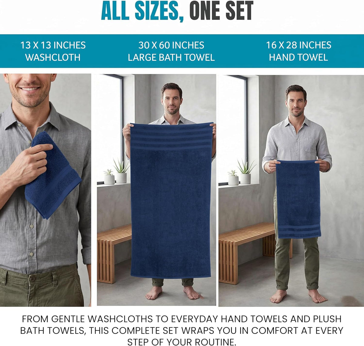4 Pack XL Bath Towels, 30x60 in, Cotton, Grey | Oversized Premium Ring Spun Cotton Towels - Soft, Lightweight, Highly Absorbent, Fast-Drying, Great for Daily Use