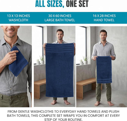 4 Pack XL Bath Towels, 30x60 in, Cotton, Grey | Oversized Premium Ring Spun Cotton Towels - Soft, Lightweight, Highly Absorbent, Fast-Drying, Great for Daily Use