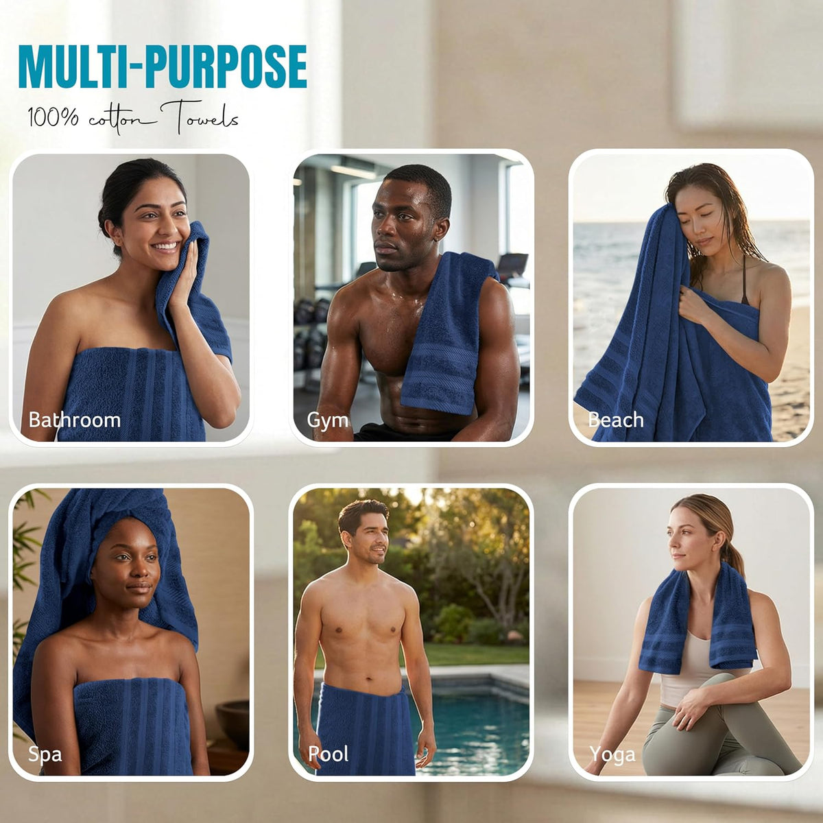 4 Pack XL Bath Towels, 30x60 in, Cotton, Grey | Oversized Premium Ring Spun Cotton Towels - Soft, Lightweight, Highly Absorbent, Fast-Drying, Great for Daily Use