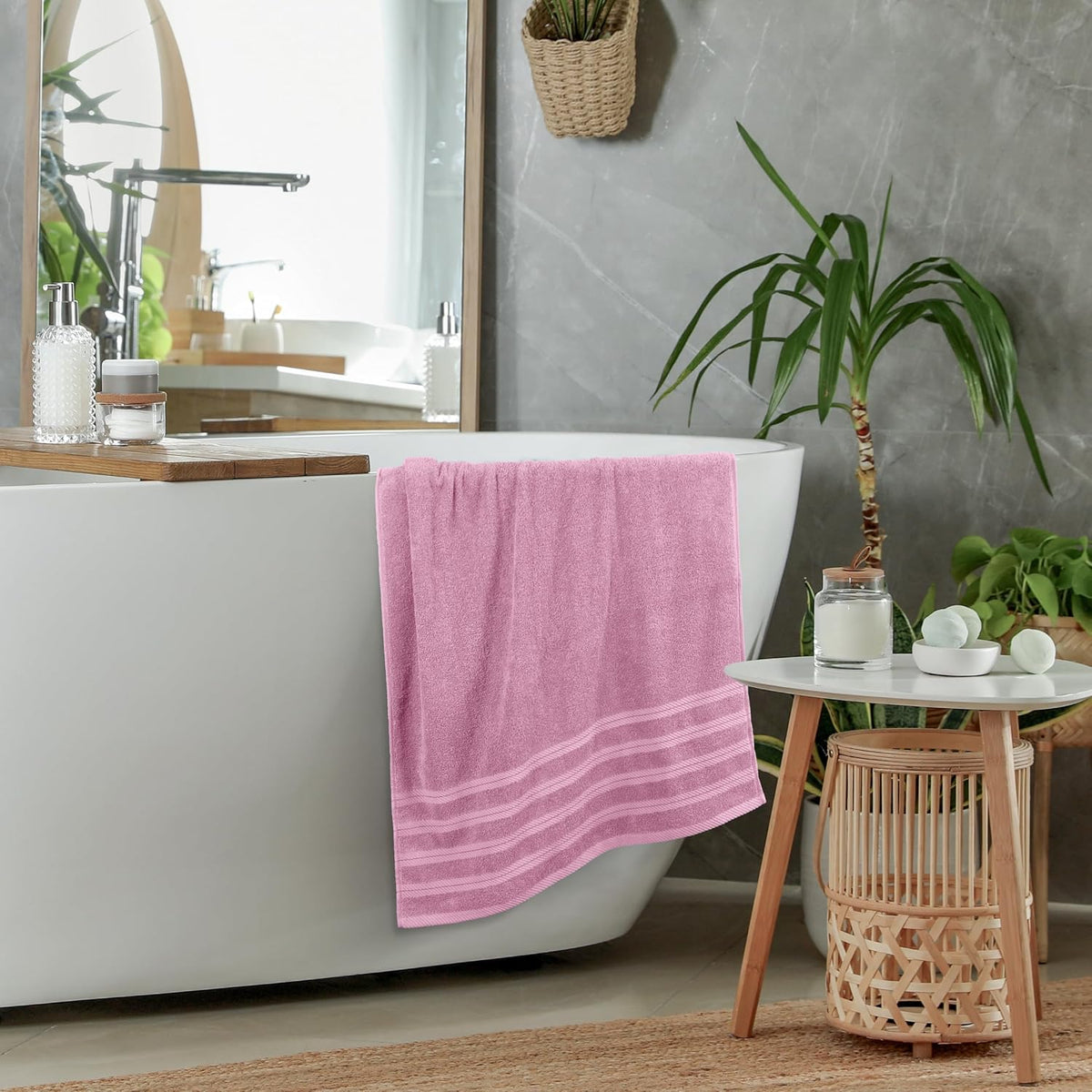 4 Pack XL Bath Towels, 30x60 in, Cotton, Grey | Oversized Premium Ring Spun Cotton Towels - Soft, Lightweight, Highly Absorbent, Fast-Drying, Great for Daily Use