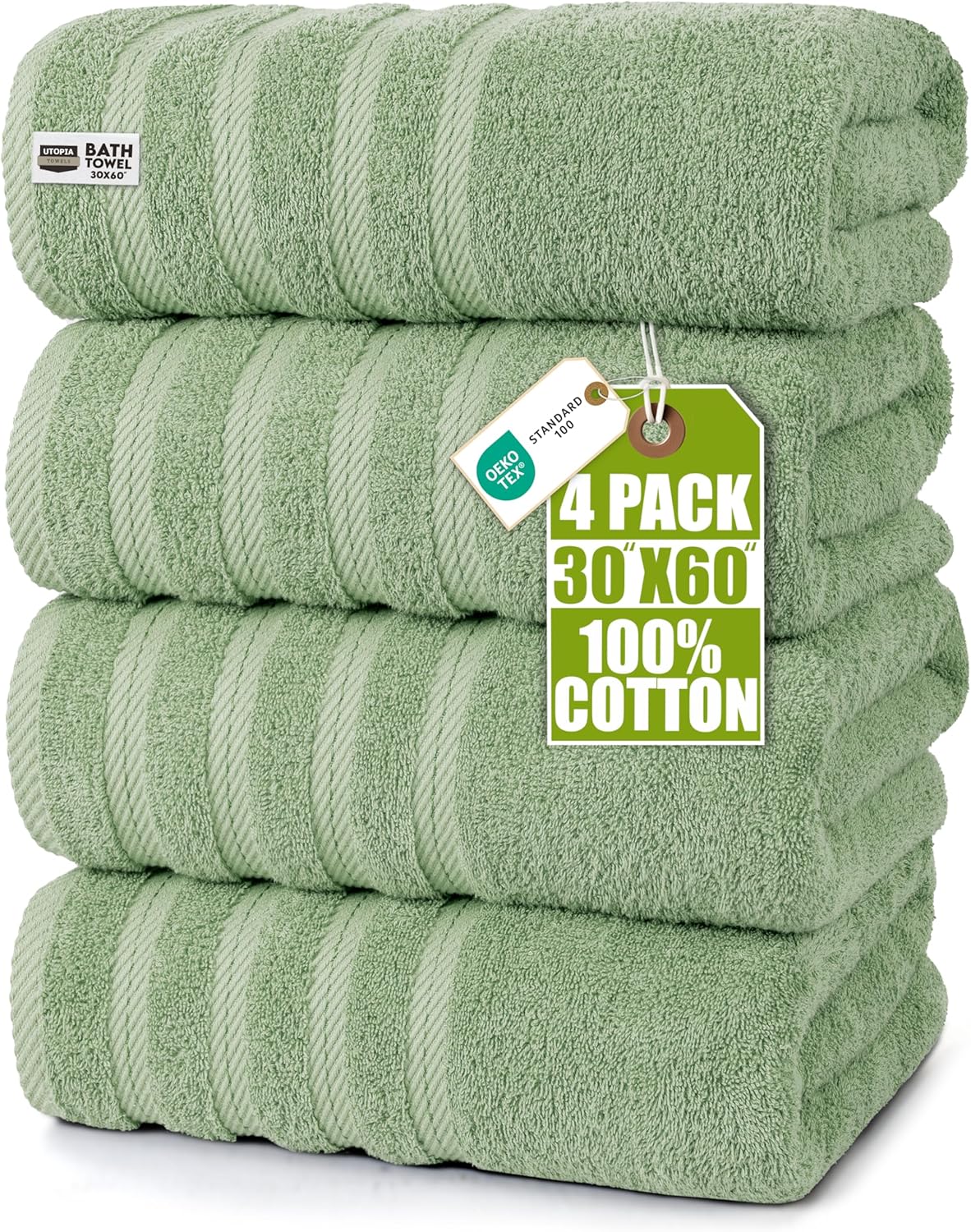 4 Pack XL Bath Towels, 30x60 in, Cotton, Grey | Oversized Premium Ring Spun Cotton Towels - Soft, Lightweight, Highly Absorbent, Fast-Drying, Great for Daily Use