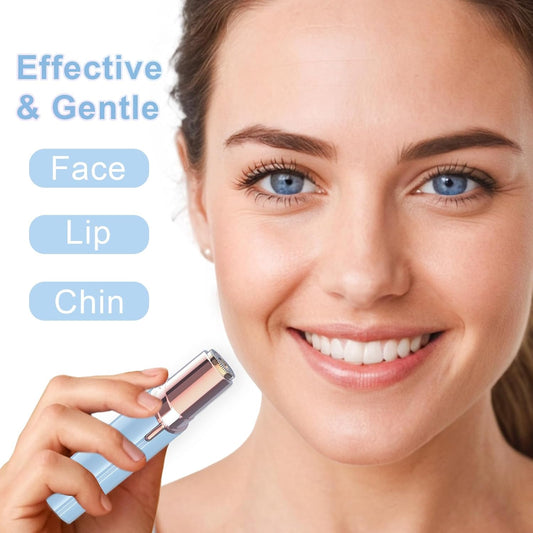 Battery Operated Facial Hair Remover for Women, 2 Replacement Heads | LED reveals fine hairs, Face shaver for peach fuzz/Upper/Lip/Chin, Facial hair removal for women, On-the-Go, Rose Gold