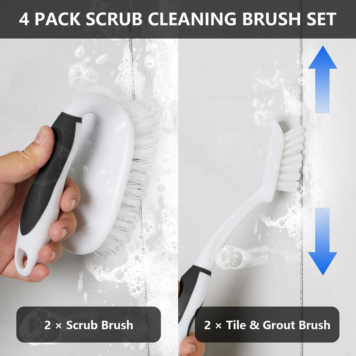 Scrub Brush Set, 4 Pack Deep Cleaning Brush Kit, Black
