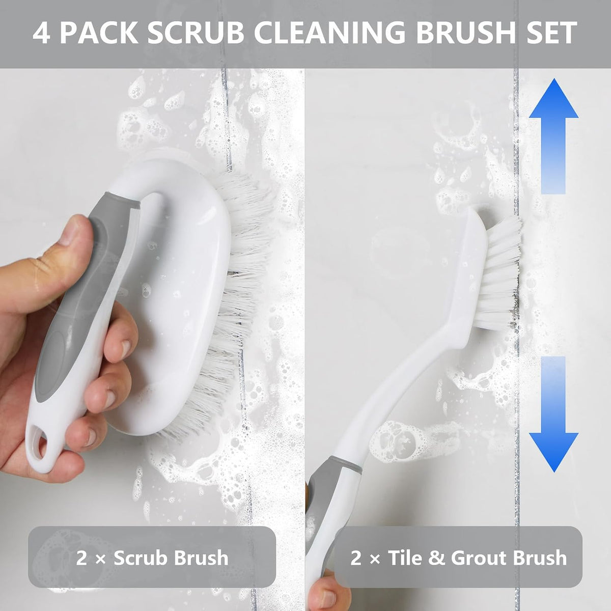 Scrub Brush Set, 4 Pack Deep Cleaning Brush Kit, Black