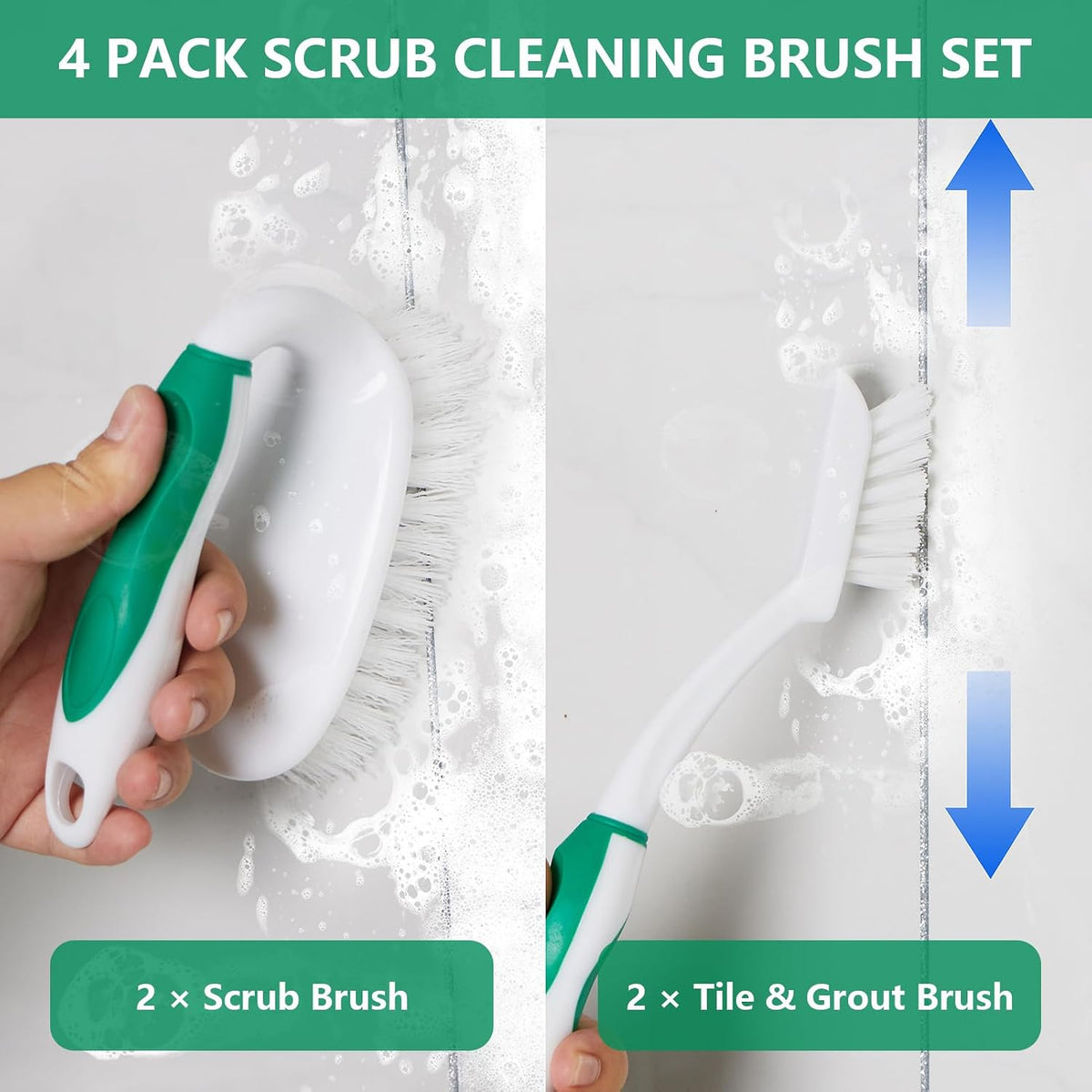 Scrub Brush Set, 4 Pack Deep Cleaning Brush Kit, Black