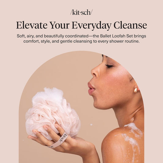 Shower Loofah – Soft Mesh Body Scrubber & Bath Sponge - 3pc Set | for Daily Gentle Cleansing – Durable Loofah for Men and Women with Hanging Loop – Eco-Friendly, 100% PCR Material