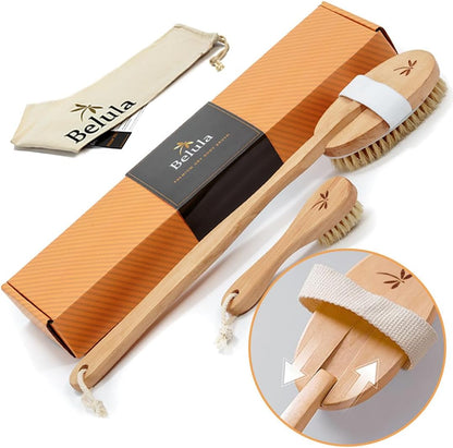 100% Boar Bristle Dry Brushing Body Brush Set, Face Brush, Gloves