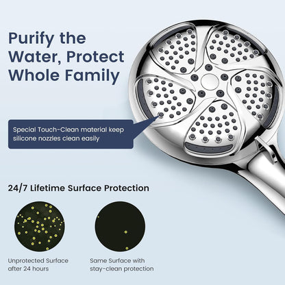 Filtered Shower Head with Handheld, High Pressure 7-Spray Showerhead | Shower Filter Head for Hard Water, Remove Chlorine, Reduce Dry Itchy Skin, Anti-clog Nozzles, Power Wash to Clean Tub&Pet