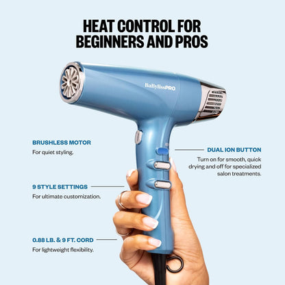 BabylissPRO Nano Titanium Hair Dryer, Professional 1875-Watt Blow Dryer, Lightweight, Ionic Technology Dries Hair Faster with Less Frizz