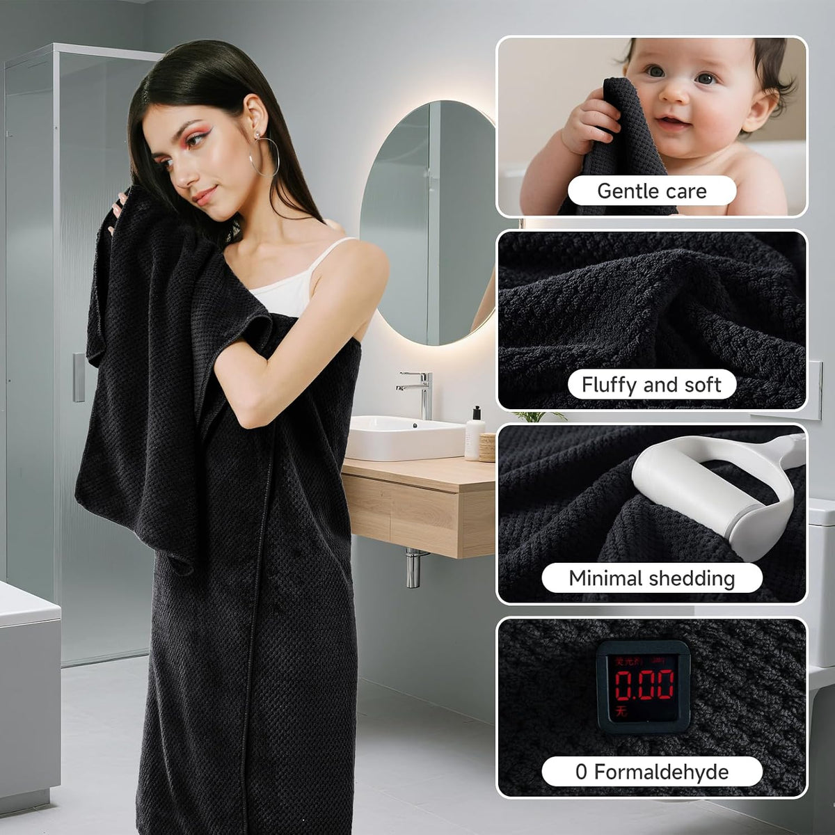 REDKISS Soft 6 Piece Bath Towels Set, 2 Large Bath Towel Sheet, 2 Hand Towels, 2 Washcloths, Highly Absorbent, Quick Dry, Lightweight Towel Sets Collection, Premium Gray Towels for Bathroom, Gym & Spa