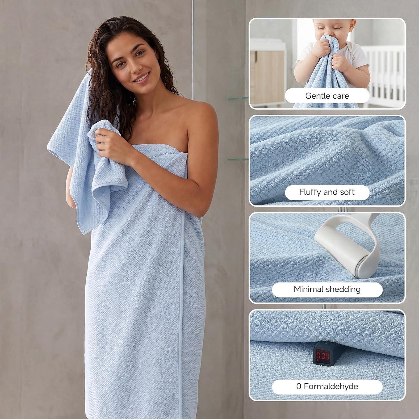 REDKISS Soft 6 Piece Bath Towels Set, 2 Large Bath Towel Sheet, 2 Hand Towels, 2 Washcloths, Highly Absorbent, Quick Dry, Lightweight Towel Sets Collection, Premium Gray Towels for Bathroom, Gym & Spa