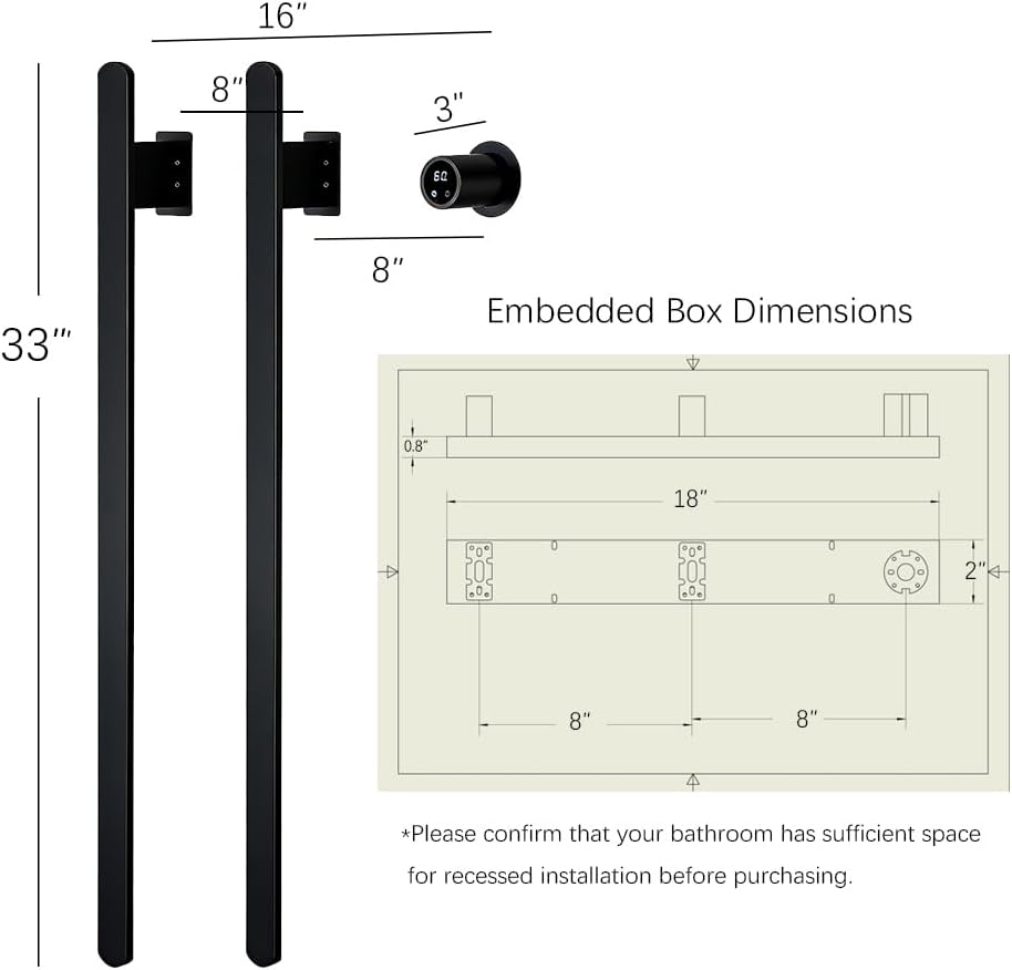 Bathroom Heated Towel Rack, Brushed Gold Towel Warmer, 2Bars, 110V | Smart Touch Control, Wall Mounted, Concealed Hardwired, Stainless Steel, Dry Towels in Modern Bathrooms, Space-Saving Design