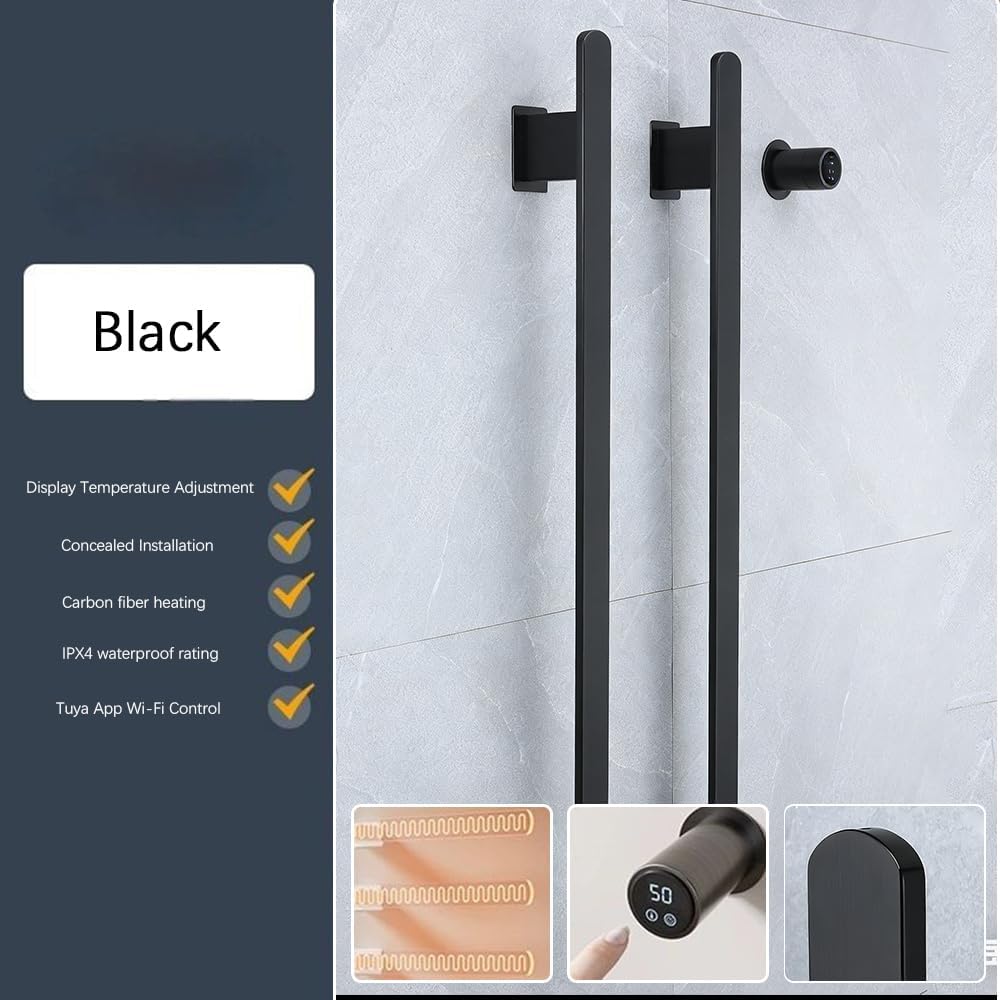 Bathroom Heated Towel Rack, Brushed Gold Towel Warmer, 2Bars, 110V | Smart Touch Control, Wall Mounted, Concealed Hardwired, Stainless Steel, Dry Towels in Modern Bathrooms, Space-Saving Design