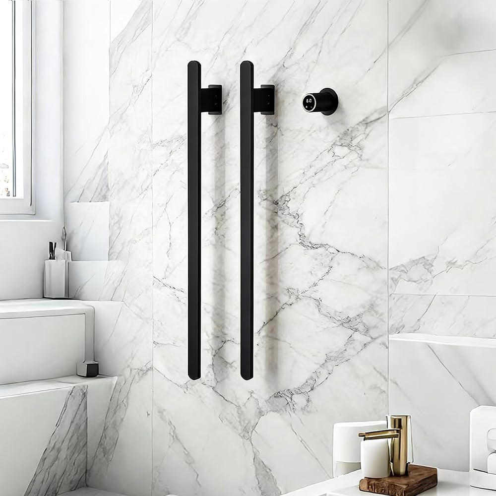 Bathroom Heated Towel Rack, Brushed Gold Towel Warmer, 2Bars, 110V | Smart Touch Control, Wall Mounted, Concealed Hardwired, Stainless Steel, Dry Towels in Modern Bathrooms, Space-Saving Design
