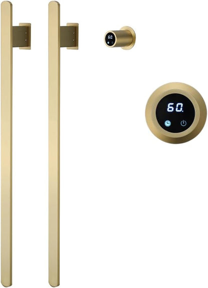 Bathroom Heated Towel Rack, Brushed Gold Towel Warmer, 2Bars, 110V | Smart Touch Control, Wall Mounted, Concealed Hardwired, Stainless Steel, Dry Towels in Modern Bathrooms, Space-Saving Design