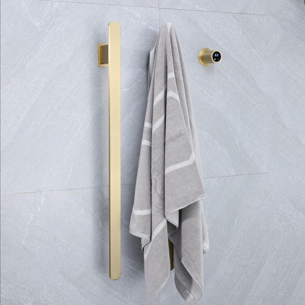 Bathroom Heated Towel Rack, Brushed Gold Towel Warmer, 2Bars, 110V | Smart Touch Control, Wall Mounted, Concealed Hardwired, Stainless Steel, Dry Towels in Modern Bathrooms, Space-Saving Design