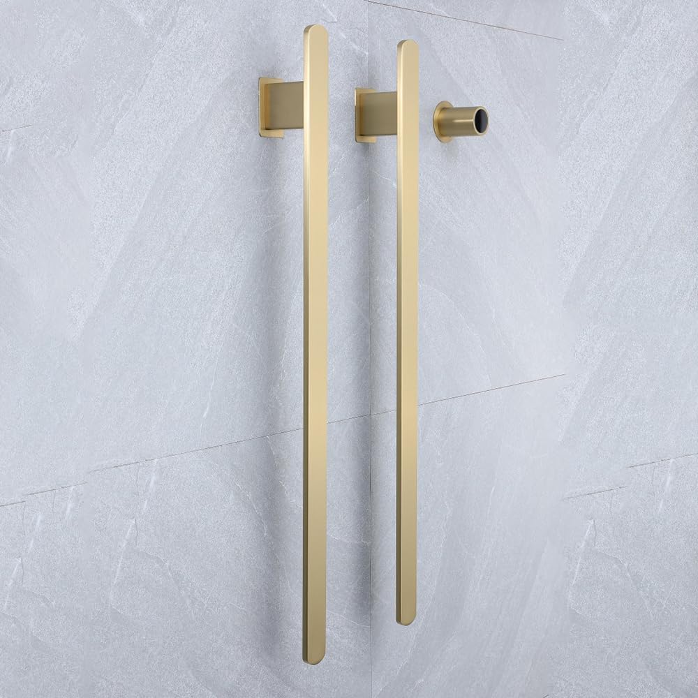 Bathroom Heated Towel Rack, Brushed Gold Towel Warmer, 2Bars, 110V | Smart Touch Control, Wall Mounted, Concealed Hardwired, Stainless Steel, Dry Towels in Modern Bathrooms, Space-Saving Design