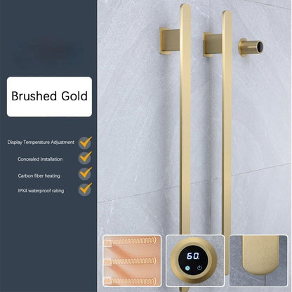 Bathroom Heated Towel Rack, Brushed Gold Towel Warmer, 2Bars, 110V | Smart Touch Control, Wall Mounted, Concealed Hardwired, Stainless Steel, Dry Towels in Modern Bathrooms, Space-Saving Design