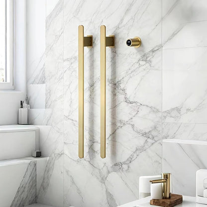 Bathroom Heated Towel Rack, Brushed Gold Towel Warmer, 2Bars, 110V | Smart Touch Control, Wall Mounted, Concealed Hardwired, Stainless Steel, Dry Towels in Modern Bathrooms, Space-Saving Design