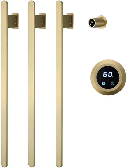 Bathroom Heated Towel Rack, Brushed Gold Towel Warmer, 2Bars, 110V | Smart Touch Control, Wall Mounted, Concealed Hardwired, Stainless Steel, Dry Towels in Modern Bathrooms, Space-Saving Design