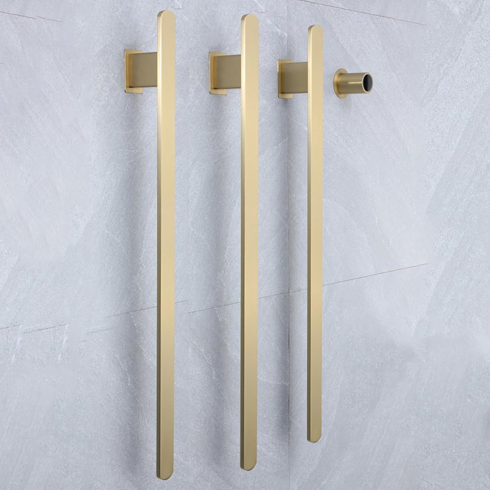 Bathroom Heated Towel Rack, Brushed Gold Towel Warmer, 2Bars, 110V | Smart Touch Control, Wall Mounted, Concealed Hardwired, Stainless Steel, Dry Towels in Modern Bathrooms, Space-Saving Design
