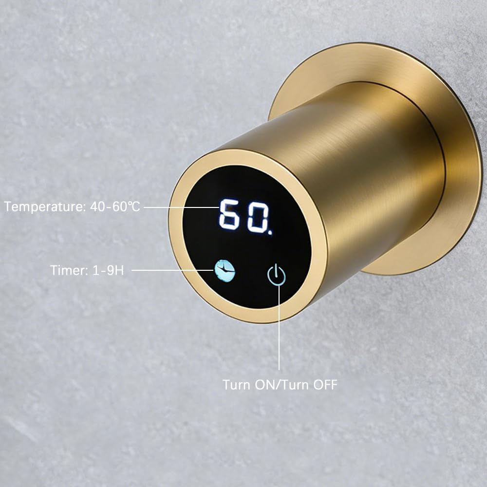 Bathroom Heated Towel Rack, Brushed Gold Towel Warmer, 2Bars, 110V | Smart Touch Control, Wall Mounted, Concealed Hardwired, Stainless Steel, Dry Towels in Modern Bathrooms, Space-Saving Design