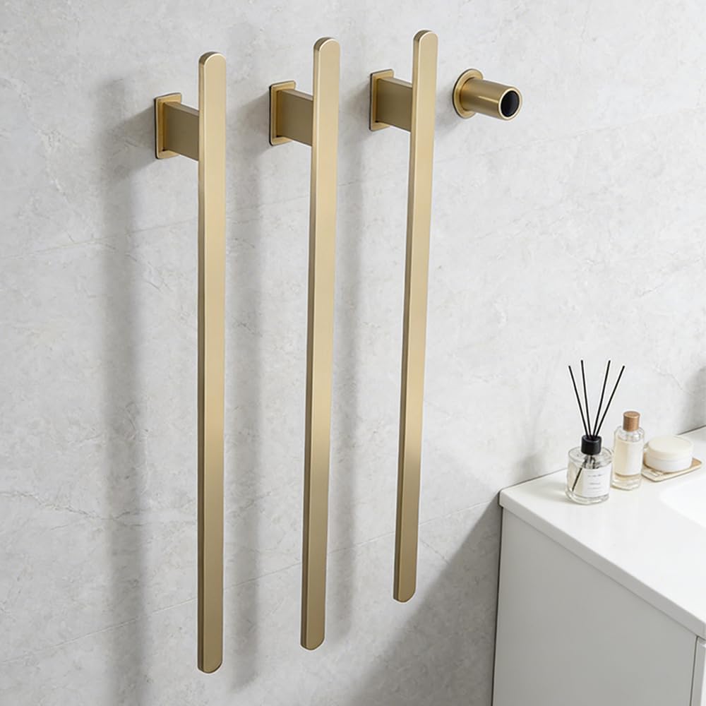 Bathroom Heated Towel Rack, Brushed Gold Towel Warmer, 2Bars, 110V | Smart Touch Control, Wall Mounted, Concealed Hardwired, Stainless Steel, Dry Towels in Modern Bathrooms, Space-Saving Design
