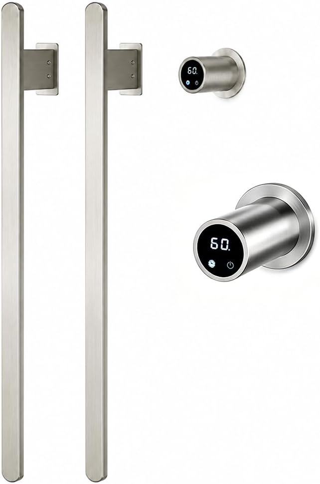 Bathroom Heated Towel Rack, Brushed Gold Towel Warmer, 2Bars, 110V | Smart Touch Control, Wall Mounted, Concealed Hardwired, Stainless Steel, Dry Towels in Modern Bathrooms, Space-Saving Design
