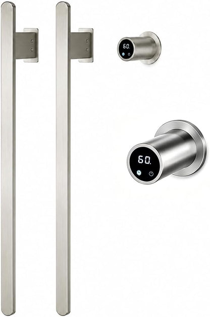 Bathroom Heated Towel Rack, Brushed Gold Towel Warmer, 2Bars, 110V | Smart Touch Control, Wall Mounted, Concealed Hardwired, Stainless Steel, Dry Towels in Modern Bathrooms, Space-Saving Design