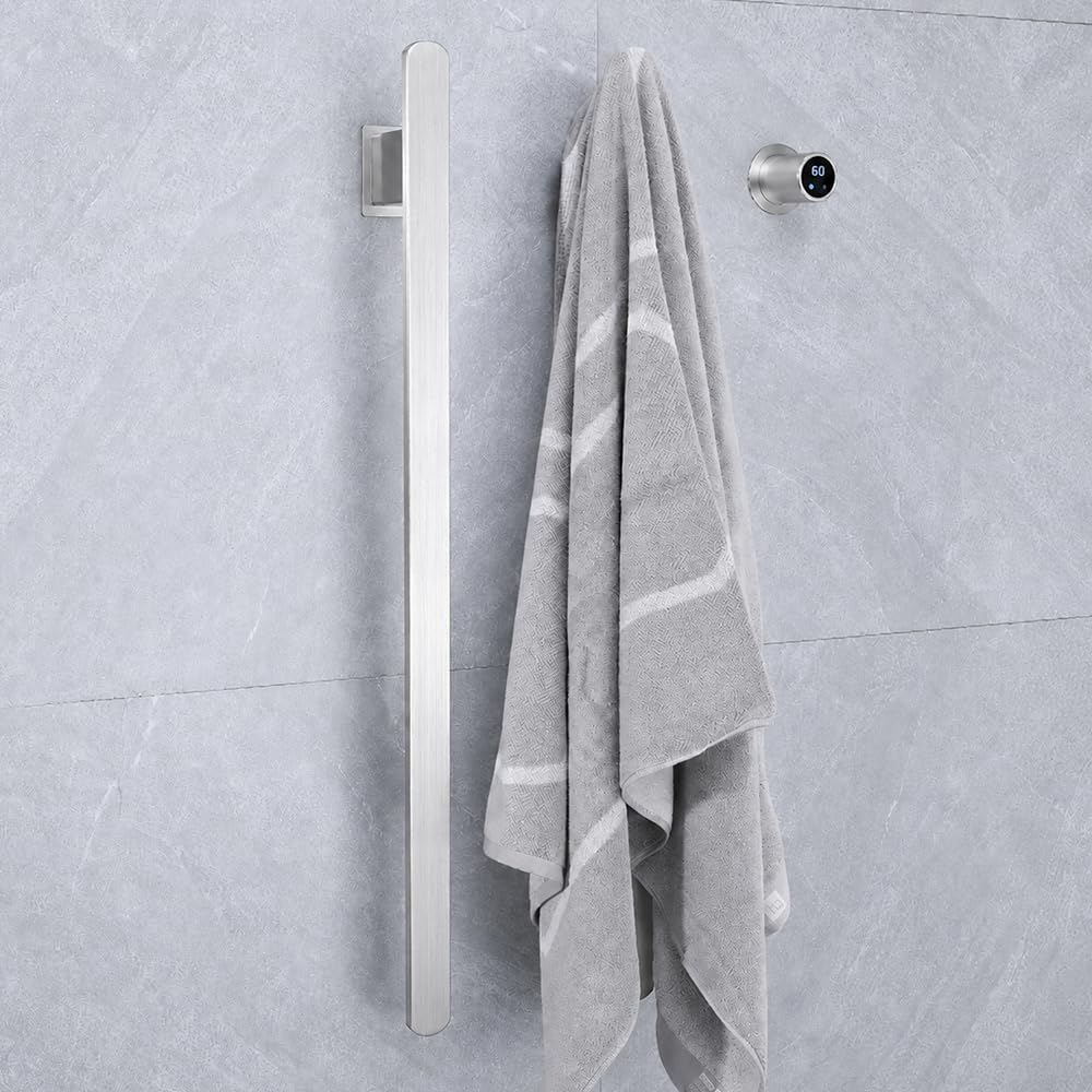 Bathroom Heated Towel Rack, Brushed Gold Towel Warmer, 2Bars, 110V | Smart Touch Control, Wall Mounted, Concealed Hardwired, Stainless Steel, Dry Towels in Modern Bathrooms, Space-Saving Design